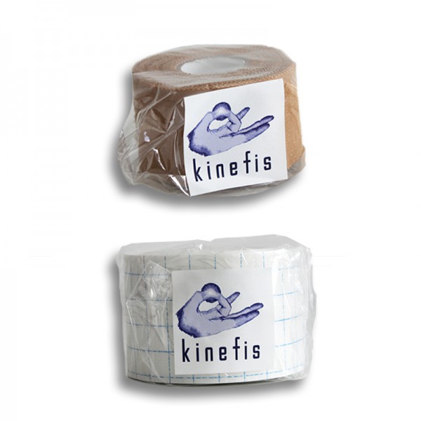 Kit de bandage technique McConnell Kinefis: Bandage Kinefis Fix (5 cm x 10 m) + ruban Kinefis (3,8 cm x 10 m)